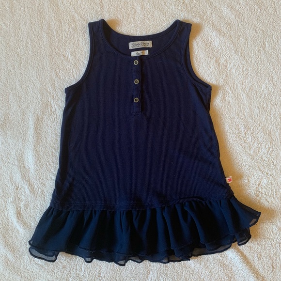 Lucky Brand Ruffle Tank Top Navy Ribbed - Picture 1 of 5